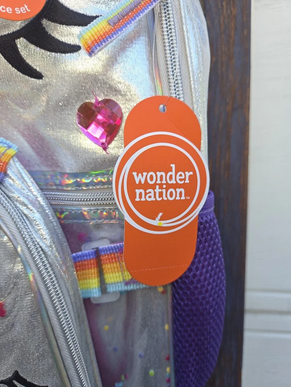 Wonder nation Silver Unicorn Sequin Backpack with Rainbow Accents And Lunch Box